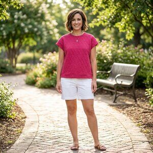 See And Be Seen Womens M Quilted Top Diamond Design Cap Sleeve Crew Neck NWT